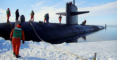 photo: The US Navy submarine USS Providence, moored at the North Pole