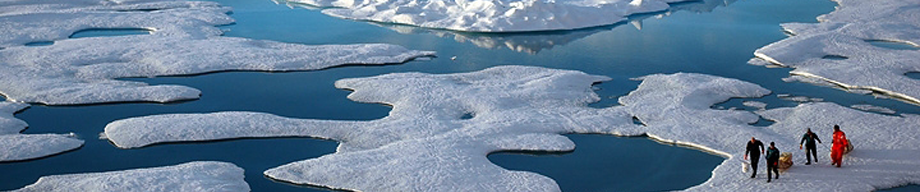 photo: Scientists tread ice and snow Canada Basin of Arctic, 7/22/2005, photo by NOAA photographer Jeremy Potter