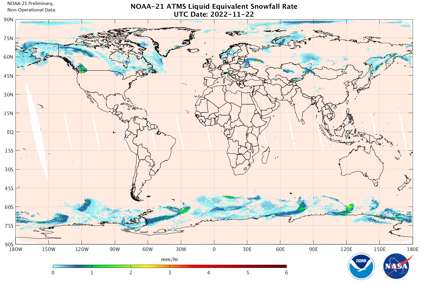 MiRS NOAA-21/ATMS Snowfall Rate 22 NOvember 2022