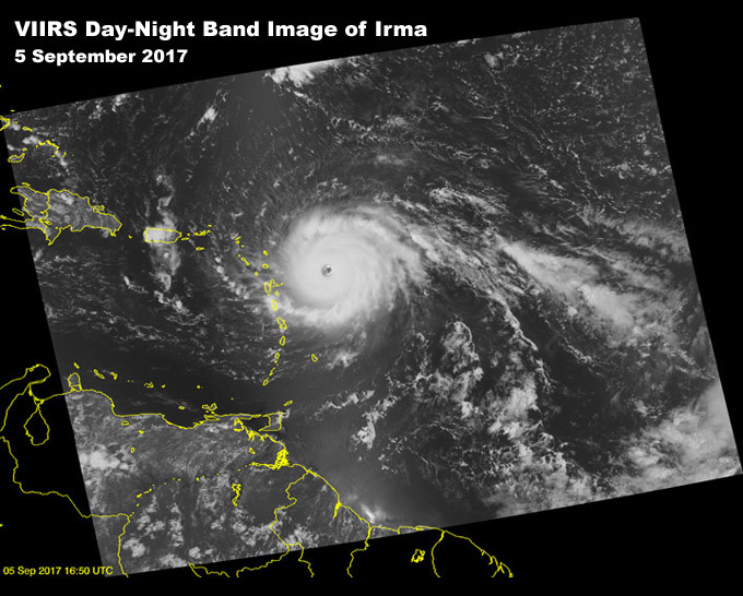 Hurricane Irma east of the Leeward Islands, 5 September 2017, 16:50 Z (2:50 pm EST)