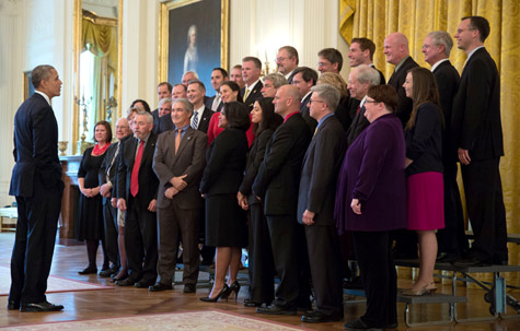 Mark DeMaria and the other nominees meet President Obama at the White House, October 23, 2013