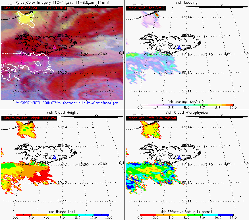 GOES-R volcanic ash product image: 7:00 UTC