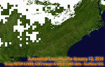 map: Snow Extent from STAR Automated Snow Mapping, 1-12-2011