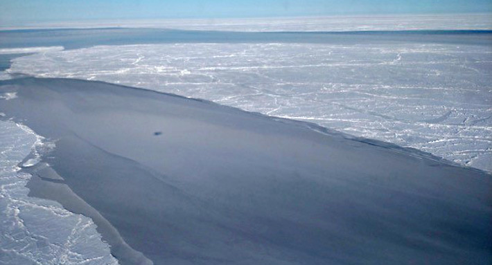 New sea ice growth within a lead in the Arctic ice pack.