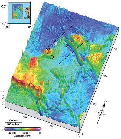 map illustration: Smith and Marks's ocean floor view of the MH370 search area, in the May 27 cover story from Eos, Transactions, AGU