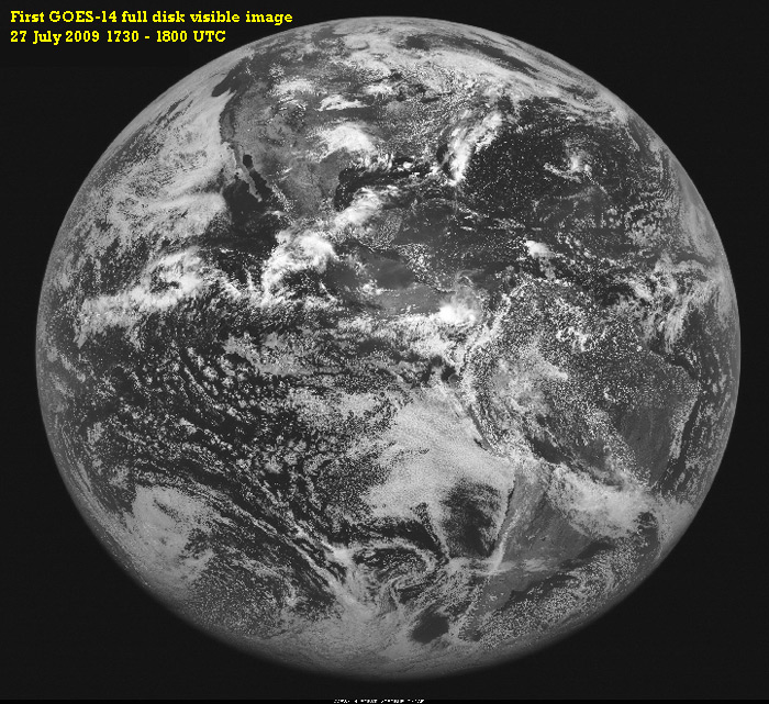 GOES-14 first full disk image, July 27, 2009, 1730 UTC