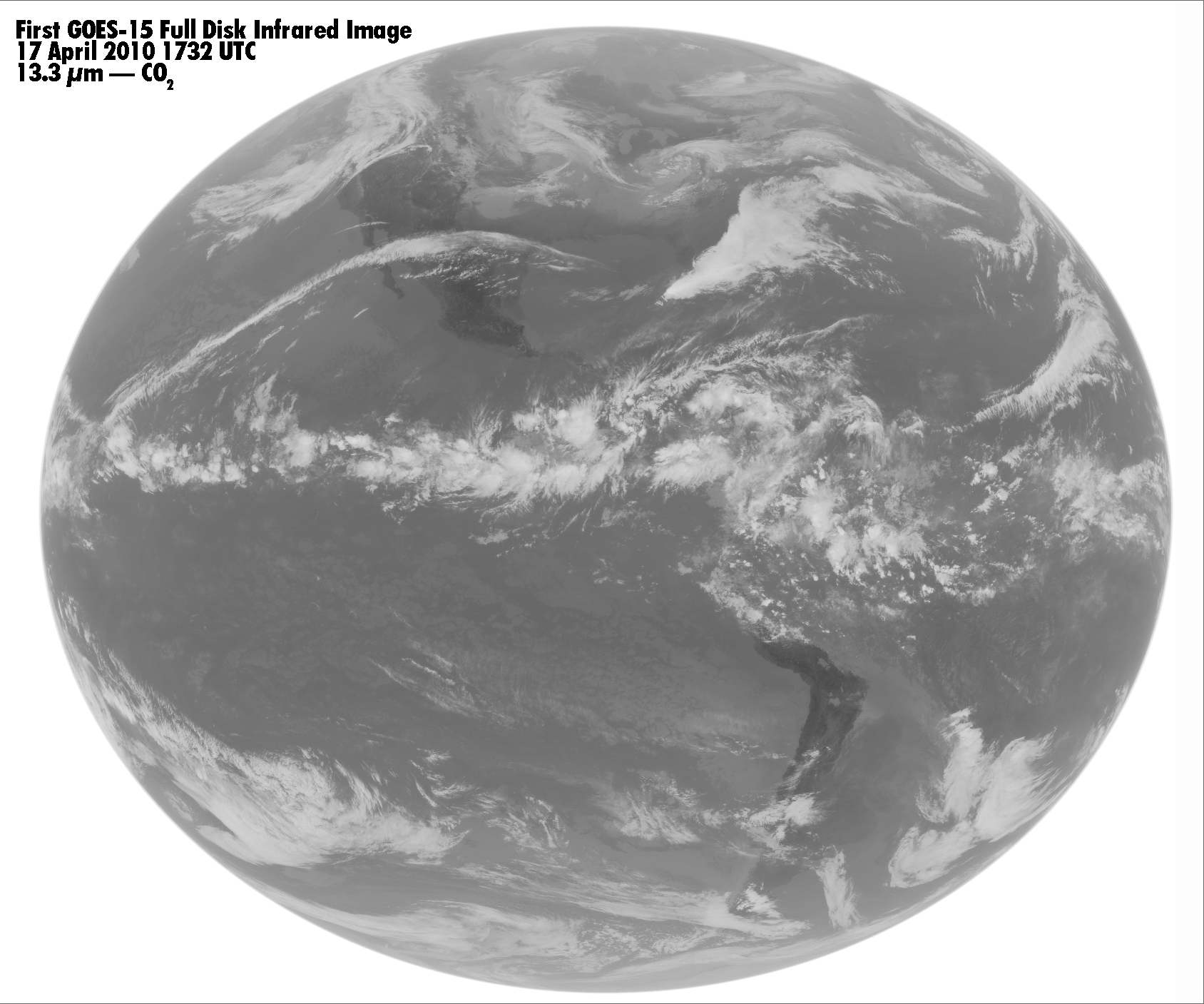 First GOES-15 Full Disk IR Image, 17 April 2010, 1732 UTC; 13.3 µm - CO2