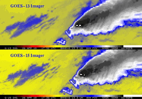 Comparison of GOES-15 to GOES-13 image resolution, Channel 6, CO2 band