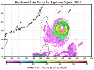 Retrieved Rain Rates for Typhoon Dujuan 2015 using Himawari-8 data in the GOES-R algorithm